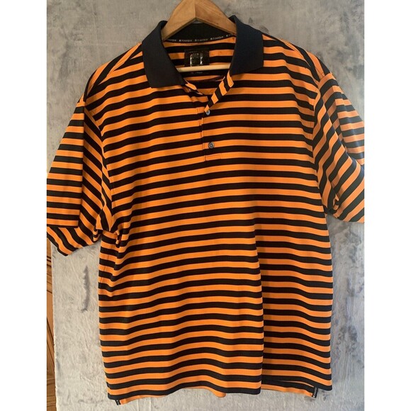 Footjoy Shirt Mens XL Golf Short Sleeve Polo Navy Orange Stripe Polo Rugby - Picture 1 of 8